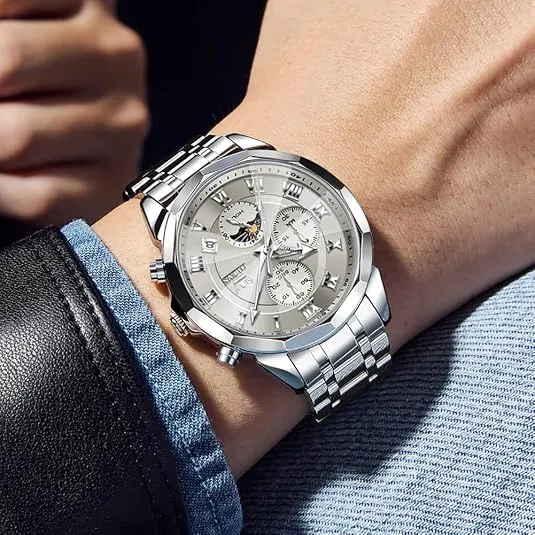 Silver Multi-Dial Watch with Steel Bracelet — view 1