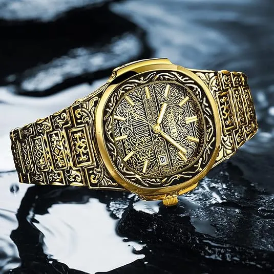 Gold-Tone Patterned Watch with Metal Bracelet — view 1
