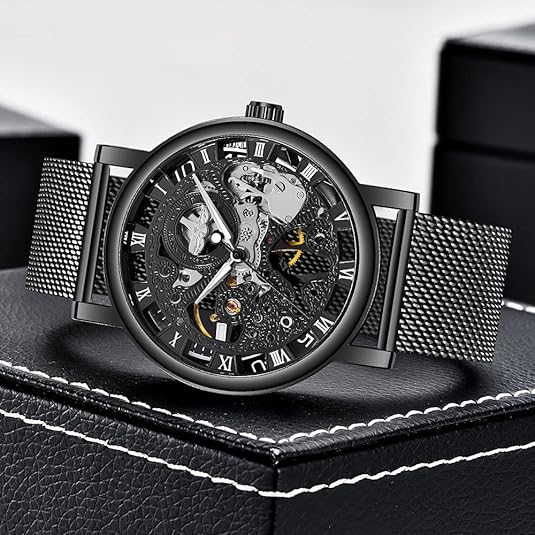 Black Openwork Watch with Mesh Bracelet — view 1