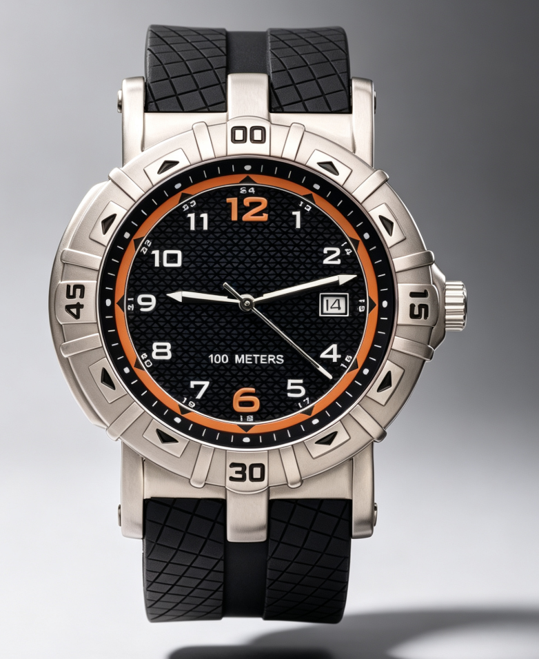 Black and Orange Sports Watch with Rubber Strap — view 1